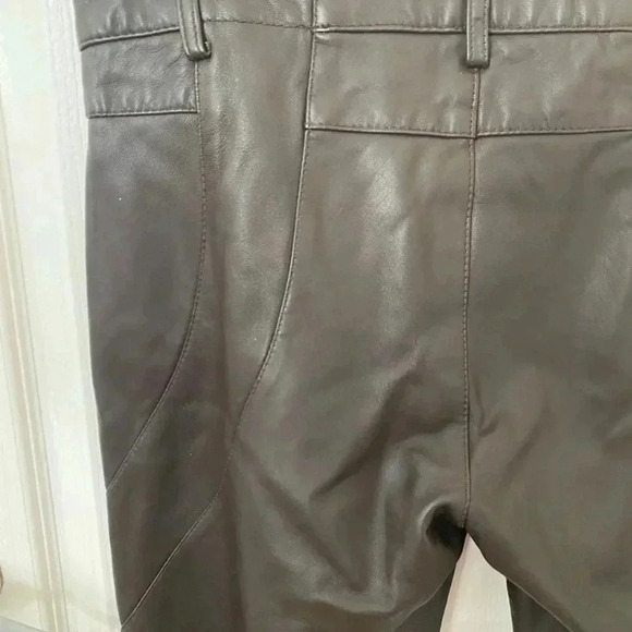 Nicole Miller Womens 100% Lambskin Brown Leather Straight Leg Pants - Picture 6 of 7